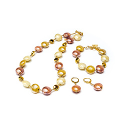 Šperky Murano Millefiori - Set LINDOS - hnedo-zlatý