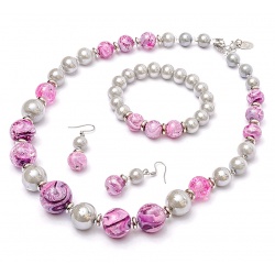 Šperky Murano Millefiori - Set TALIANA - ružovo-šedý
