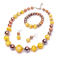 Šperky Murano Millefiori - Set TALIANA - oranžovo-hnedý
