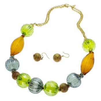 Šperky Murano Millefiori - Set ANFISA - zeleno - oranžová