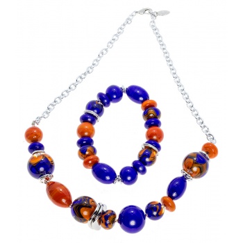 Šperky Murano Millefiori - Set MEGAN - modro - oranžový