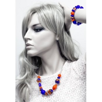 Šperky Murano Millefiori - Set MEGAN - modro - oranžový