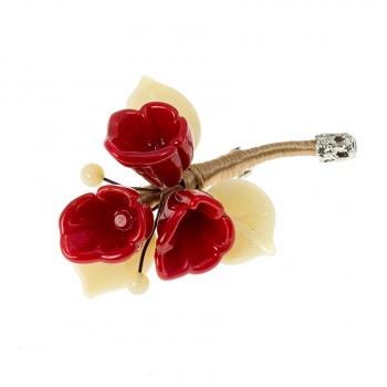 Šperky Murano Millefiori - Brošňa Fiorella - červeno-biela