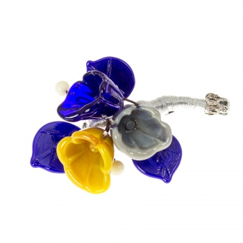 Šperky Murano Millefiori - Brošňa Fiorella - modro-žltá