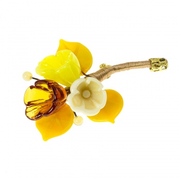 Šperky Murano Millefiori - Brošňa Fiorella - žlto-biela