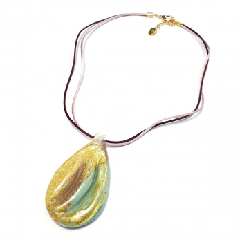 Šperky Murano Millefiori - Náhrdelník TARA - zlato-tyrkysovo-fialový