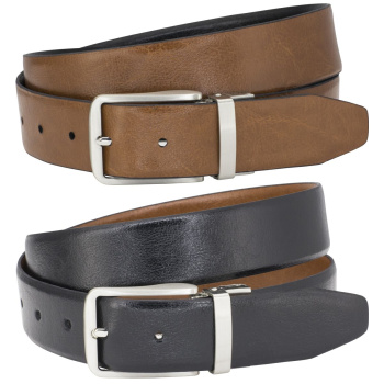 Lindenmann - módne doplnky pre mužov a ženy - Kožený opasok LINDENMANN 1002244 obojstranný čierny / koňakovo hnedý