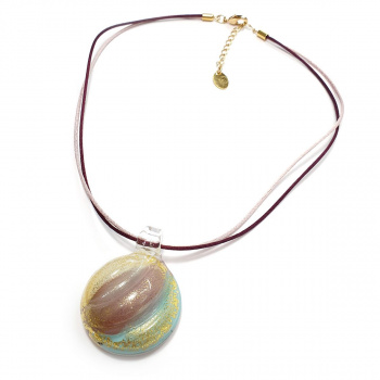 Šperky Murano Millefiori - Náhrdelník TANA - zlato-tyrkysovo-fialový