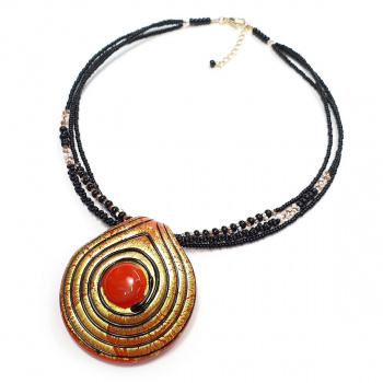 Šperky Murano Millefiori - Náhrdelník JULIANA - oranžovo-zlato-čierny