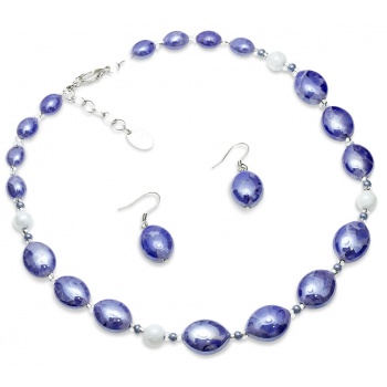 Šperky Murano Millefiori - Set Colana - modro-fialový