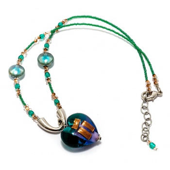 Šperky MURANO MILLEFIORI - Náhrdelnik LOLA - zeleno-modrý