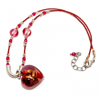 Šperky MURANO MILLEFIORI - Náhrdelnik LOLA - červeno-fialový