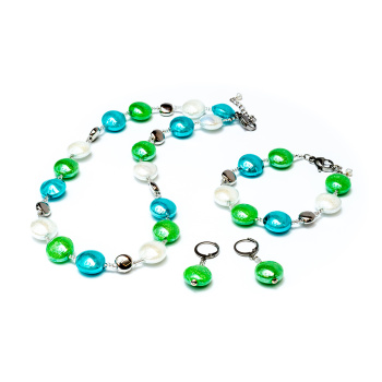 Šperky Murano Millefiori - Set LINDOS - zeleno-modrý