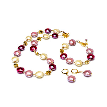  Šperky Murano Millefiori - Set LINDOS - červeno-ružový