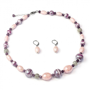 Šperky Murano Millefiori - Set IVA - ružovo-fialový