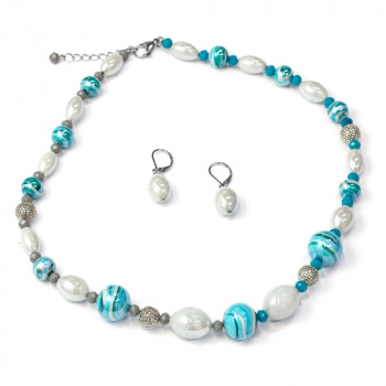 Šperky Murano Millefiori - Set IVA - modro-šedý