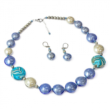 Šperky Murano Millefiori - Set FLOW - modro-šedý