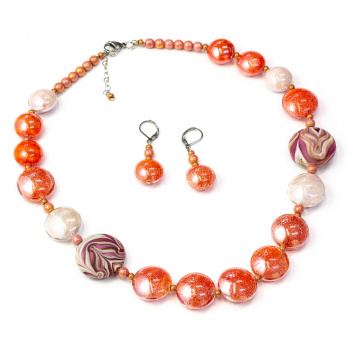 Šperky Murano Millefiori - Set FLOW - oranžovo-ružový