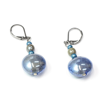 Šperky Murano Millefiori - Náušnice FLOW - modro-šedé