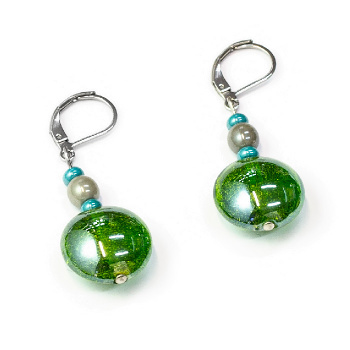 Šperky Murano Millefiori - Náušnice FLOW - zeleno-šedé