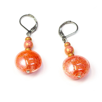 Šperky Murano Millefiori - Náušnice FLOW - oranžovo-ružové