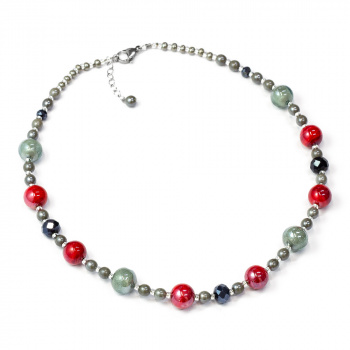 Šperky Murano Millefiori - Náhrdelník MAYA - červeno-šedý