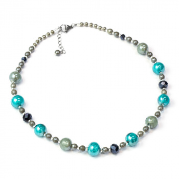 Šperky Murano Millefiori - Náhrdelník MAYA - tyrkysovo-šedý