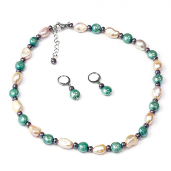 Šperky Murano Millefiori - Set PERLA - zeleno-ružový