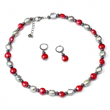Šperky Murano Millefiori - Set PERLA - červeno-šedý