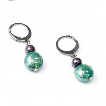  Šperky Murano Millefiori - Náušnice PERLA - zeleno-šedé