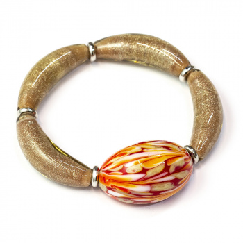 Šperky Murano Millefiori - Náramok LILYS - hnedo-červeno-biely