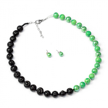 Šperky Murano Millefiori - Set CONTRAST- zeleno-čierny
