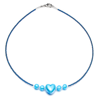 Šperky Murano Millefiori - Náhrdelník HEART - bielo modrý