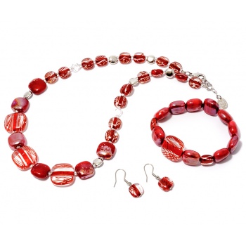 Šperky Murano Millefiori - Set ROMINA - červený