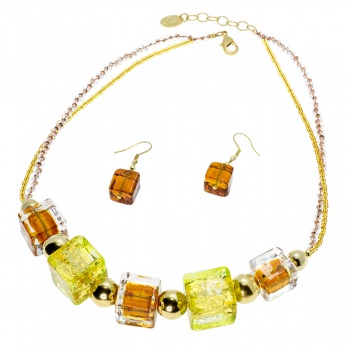 Šperky Murano Millefiori - Set CUBES  - zelená