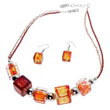 Šperky Murano Millefiori - Set CUBES  - červená