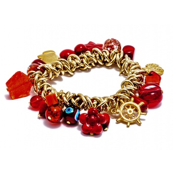 Šperky Murano Millefiori - Náramok DALIA  - červený