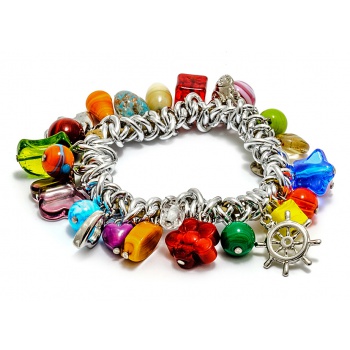 Šperky Murano Millefiori - Náramok DALIA - farebno - strieborný