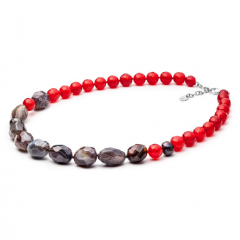 Šperky Gaura Pearls - Náhrdelník NEFRIT-ACHÁT-PERLA - červeno-bielo-hnedý