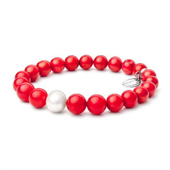Šperky Gaura Pearls - Náramok CORAL-PERLA - červeno-biely