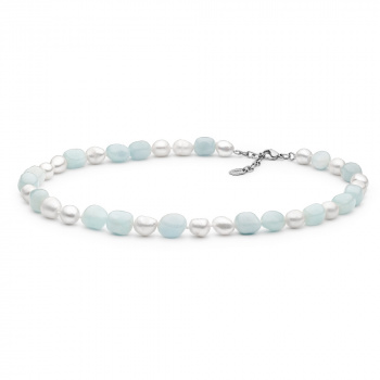 Šperky Gaura Pearls -Náhrdelník AQUAMARÍN-PERLA- bledomodro-biely