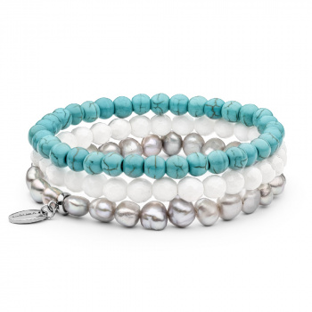 Šperky Gaura Pearls - Náramok HOWLIT-PERLA - bielo-tyrkysovo-šedý