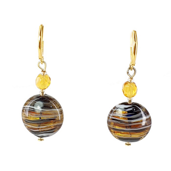 Šperky Murano Millefiori - Náušnice TINA CARAMEL - čierno zlaté