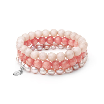 Šperky z perál a kameňov - Náramok PERLA-NEFRIT - bielo-ružovy
