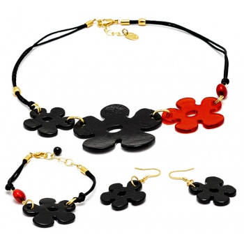 Šperky Murano Millefiori - Set CICONA - čierno - červený