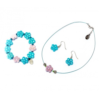 Šperky Murano Millefiori - Set DAISY - tyrkysový A