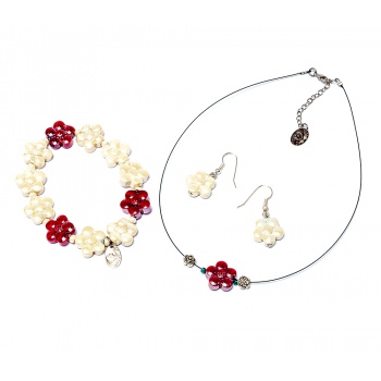 Šperky Murano Millefiori - Set DAISY - béžovo - červený A