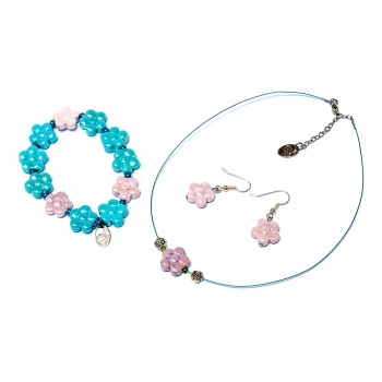 Šperky Murano Millefiori - Set DAISY - tyrkysový A