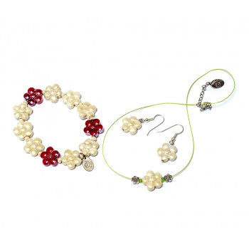 Šperky Murano Millefiori - Set DAISY - béžovo - červený A