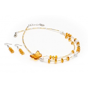 Šperky Murano Millefiori - Set BUTTERFLY - žltý